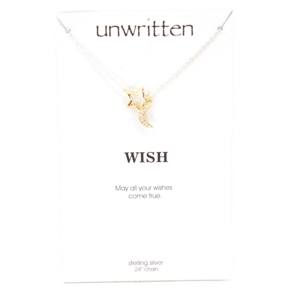 Unwritten Two-Tone Crystal Pave Star & Moon Lariat Wish Necklace